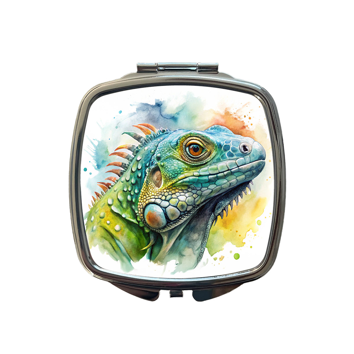 Iguana Lizard Face Profile Reptile Watercolor Small Travel Purse Handbag Pocket Makeup Compact Mirror