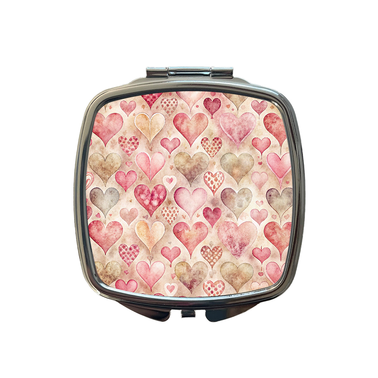 Kitschy Valentine's Day Hearts Pattern Small Travel Purse Handbag Pocket Makeup Compact Mirror