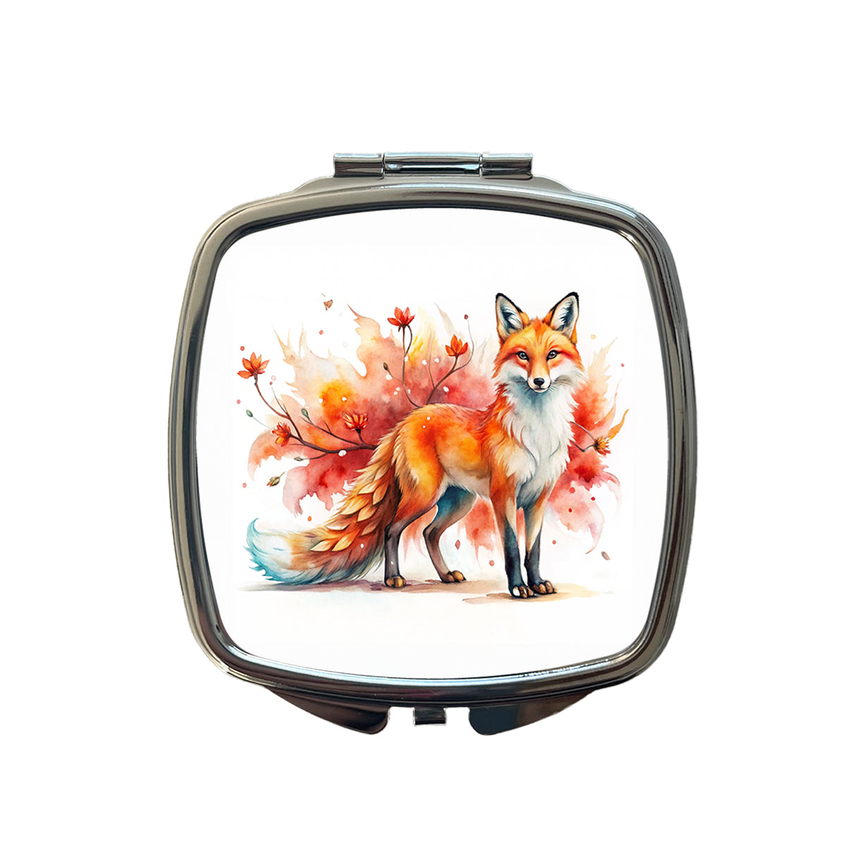 Kitsune Fox Asian Japanese Spirit Animal Folklore Watercolor Small Travel Purse Handbag Pocket Makeup Compact Mirror