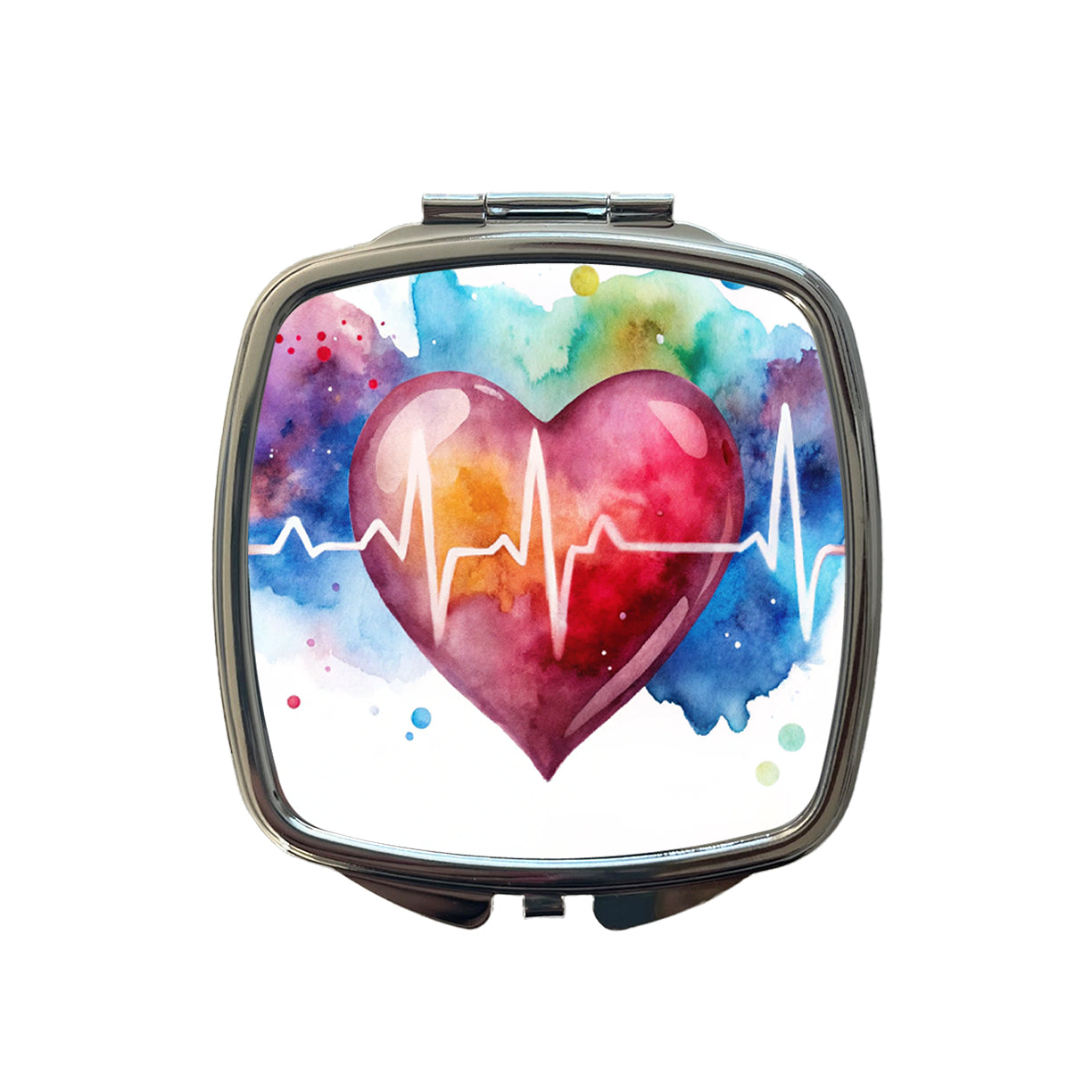 Life Pulse Heart Beat Doctor Nurse RN EMT Watercolor Small Travel Purse Handbag Pocket Makeup Compact Mirror