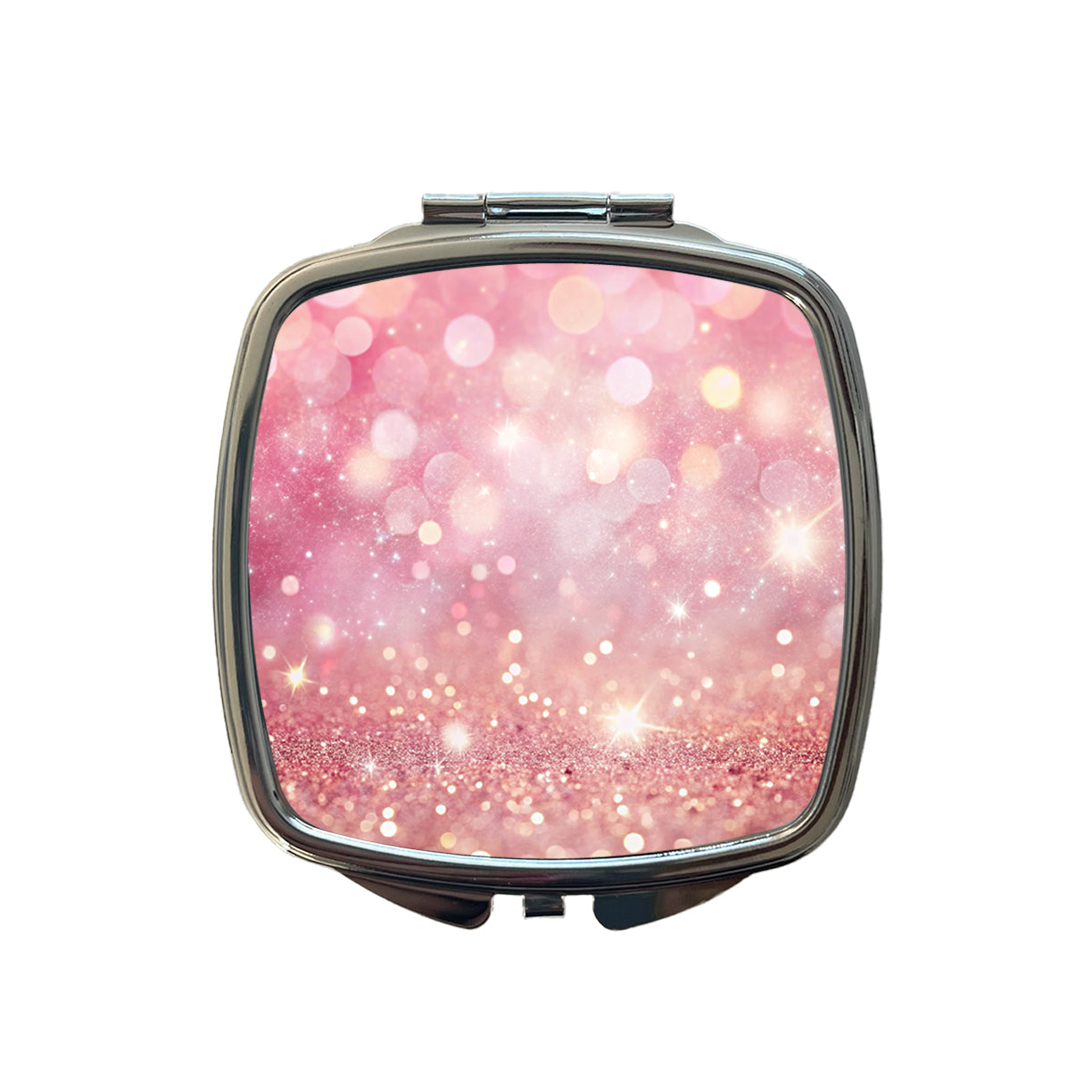 Light Pink Faux Glitter Small Travel Purse Handbag Pocket Makeup Compact Mirror