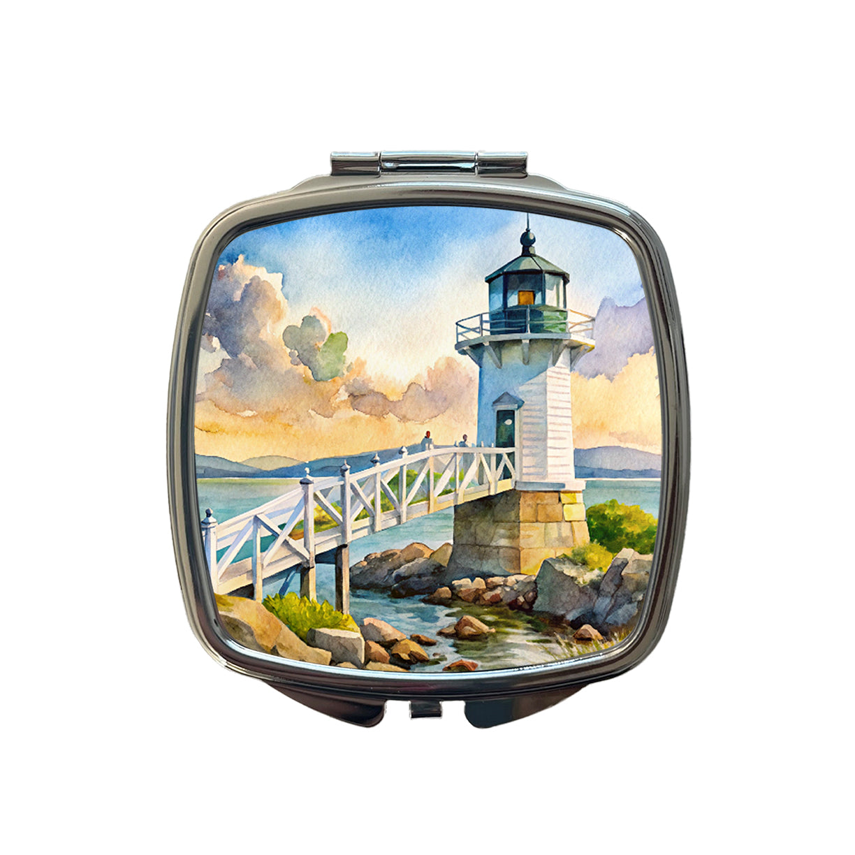 Lighthouse Like Marshall Point Maine Watercolor Small Travel Purse Handbag Pocket Makeup Compact Mirror