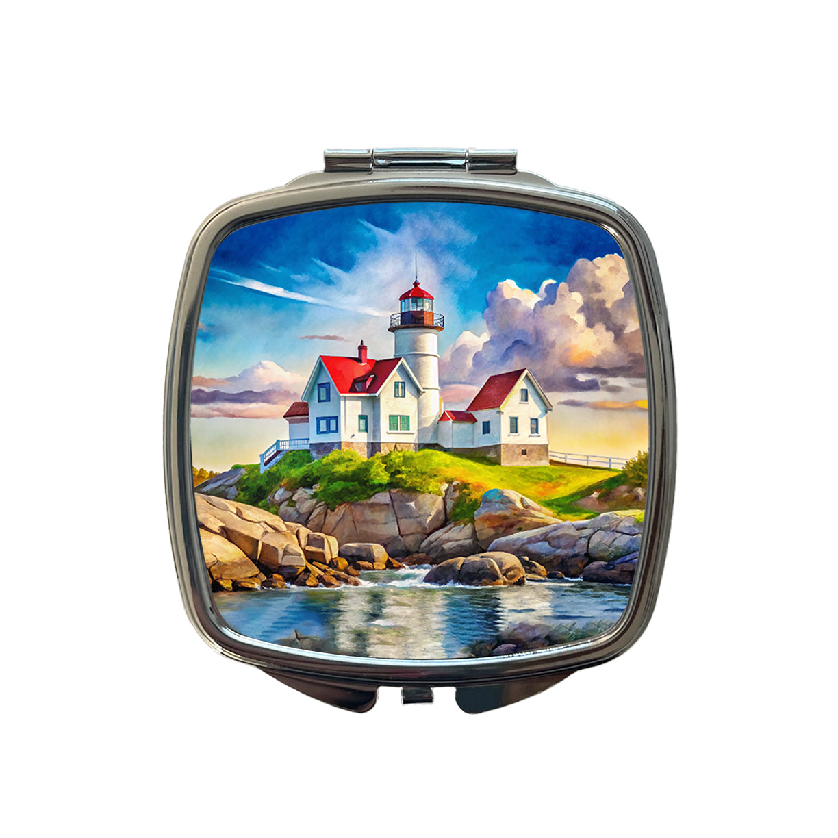 Lighthouse Like Nubble Lighthouse Maine Watercolor Small Travel Purse Handbag Pocket Makeup Compact Mirror