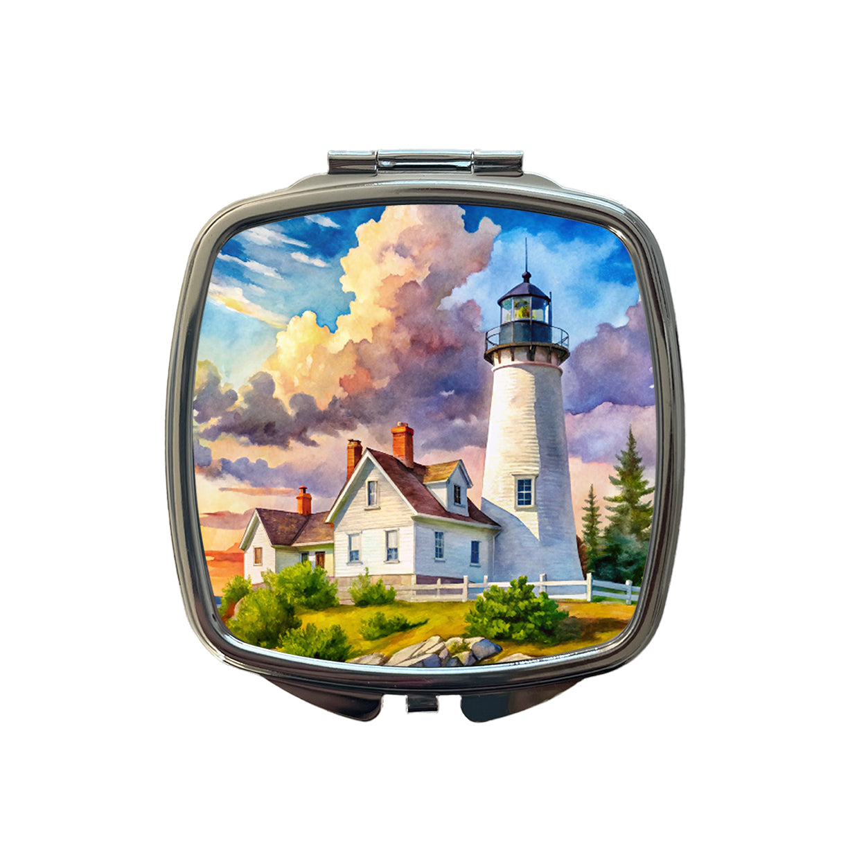 Lighthouse Like Pemaquid Point Maine Watercolor Small Travel Purse Handbag Pocket Makeup Compact Mirror