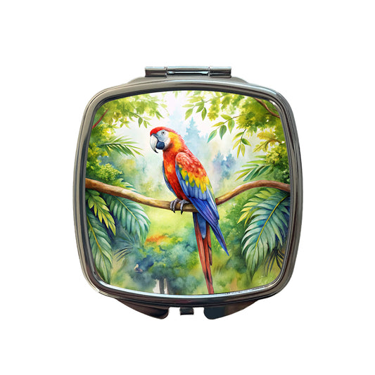 Macaw Parrot In Tree Bird Watercolor Small Travel Purse Handbag Pocket Makeup Compact Mirror