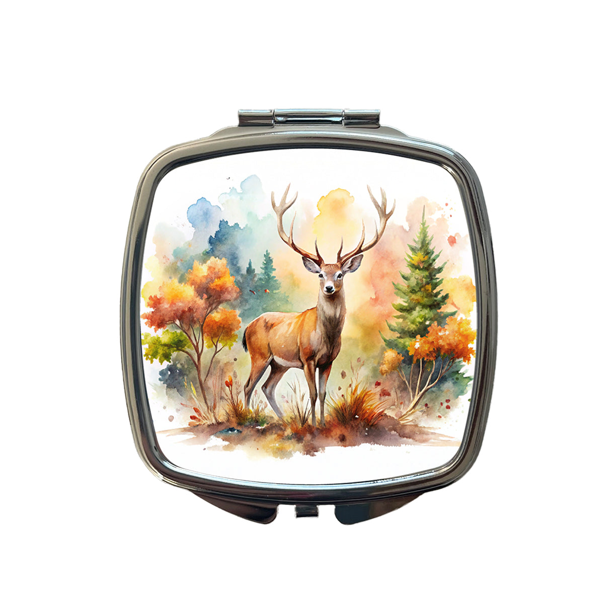 Majestic Deer Hunting Hunter Watercolor Small Travel Purse Handbag Pocket Makeup Compact Mirror