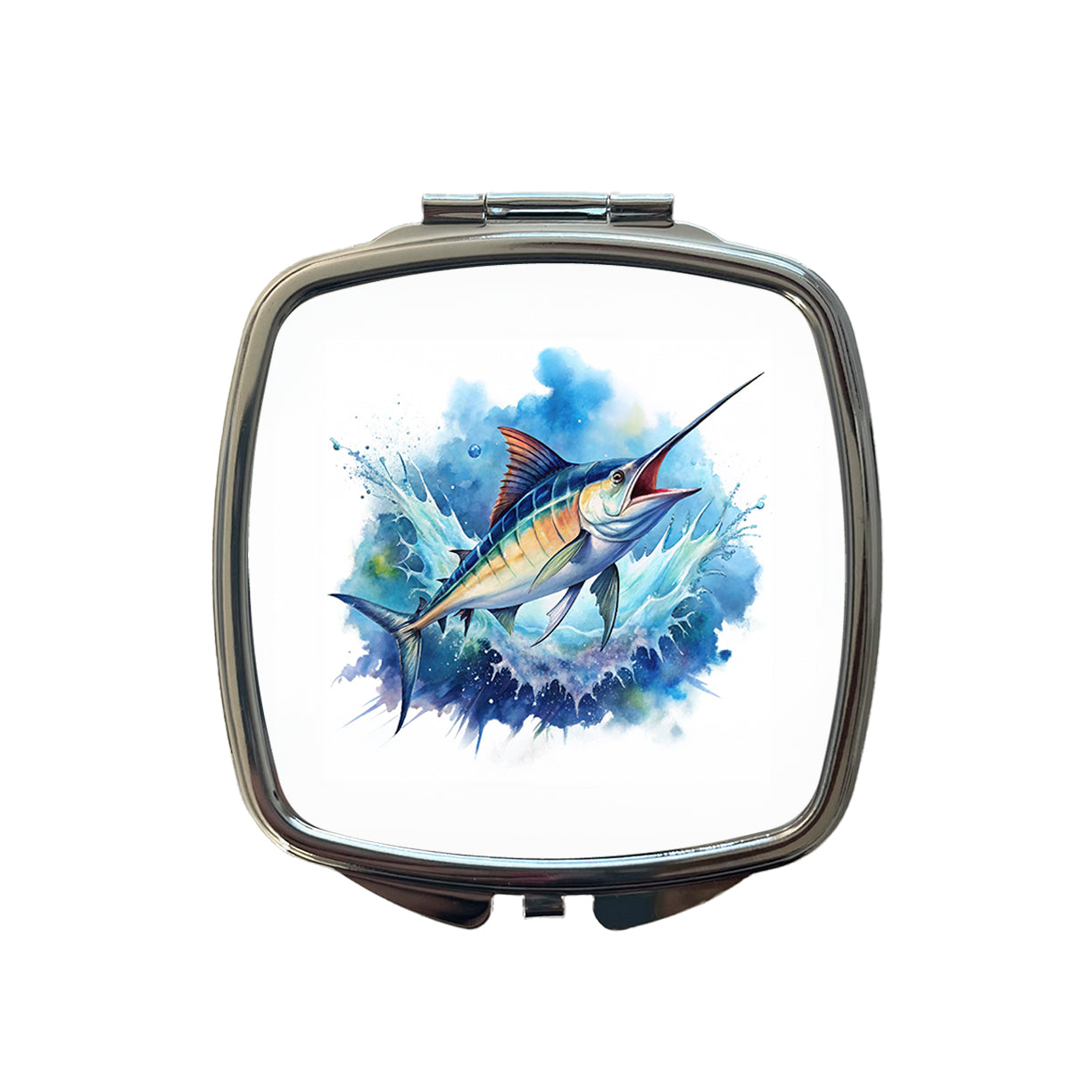 Marlin Jumping In The Ocean Deep Sea Sport Fishing Watercolor Small Travel Purse Handbag Pocket Makeup Compact Mirror