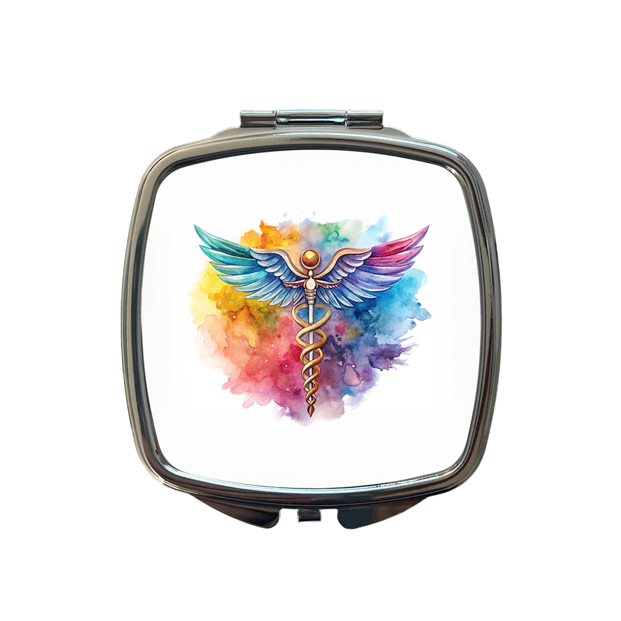 Medical Caduceus Doctor Nurse RN EMT Watercolor Small Travel Purse Handbag Pocket Makeup Compact Mirror