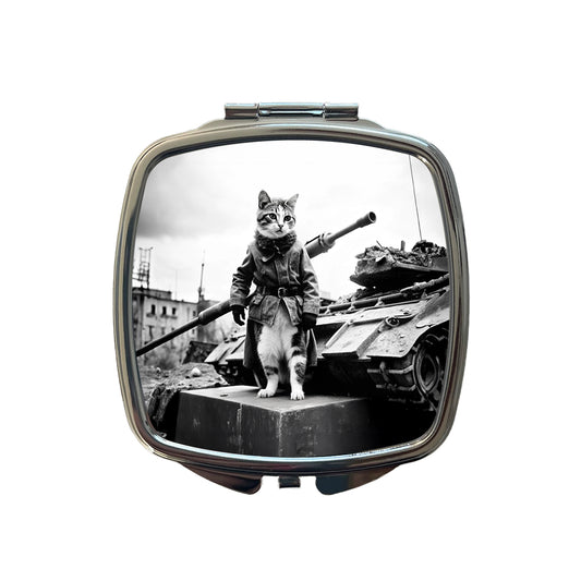 Military Resistance War Soldier Cat Retro Black And White Small Travel Purse Handbag Pocket Makeup Compact Mirror