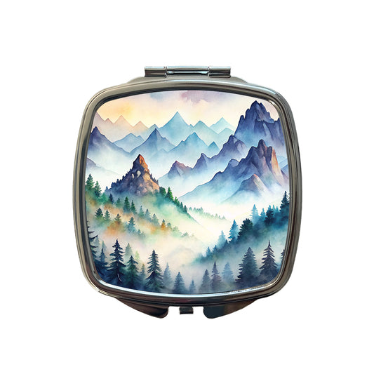 Mist Covered Mountains Misty Watercolor Small Travel Purse Handbag Pocket Makeup Compact Mirror