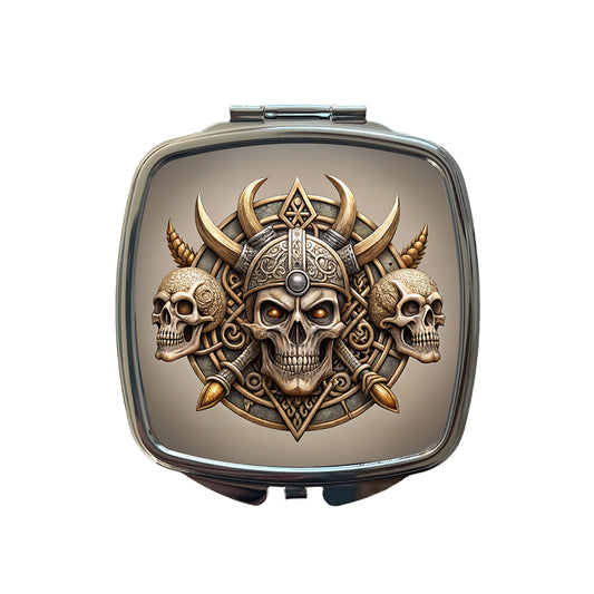 Norse Viking Symbols With Skulls Small Travel Purse Handbag Pocket Makeup Compact Mirror