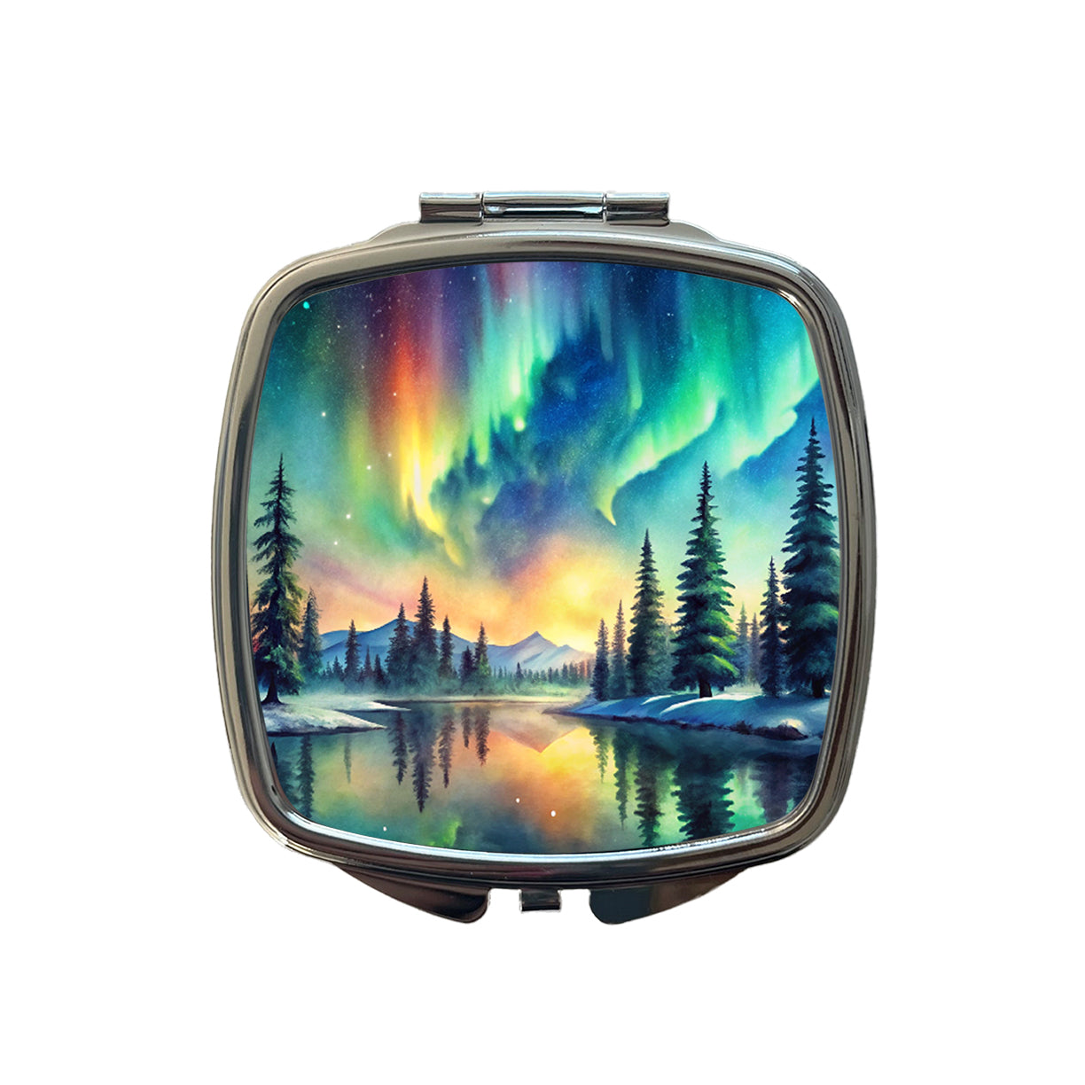 Northern Lights Watercolor Beautiful Small Travel Purse Handbag Pocket Makeup Compact Mirror