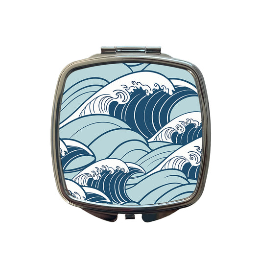 Ocean Waves Japanese Style Small Travel Purse Handbag Pocket Makeup Compact Mirror