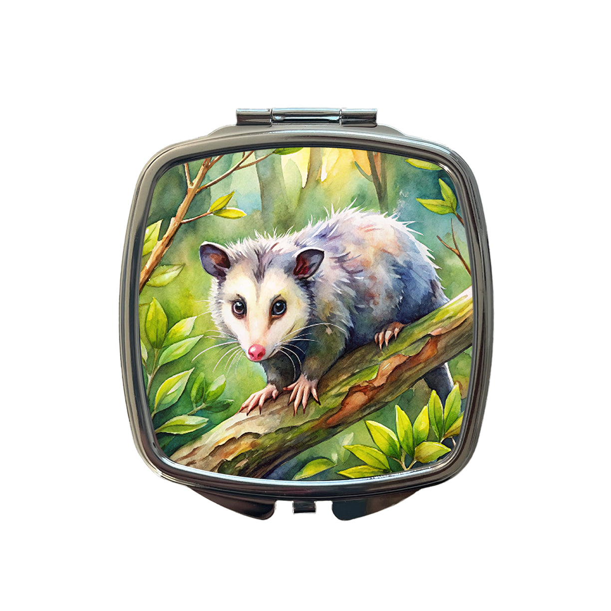 Opossum In The Forest Watercolor Small Travel Purse Handbag Pocket Makeup Compact Mirror