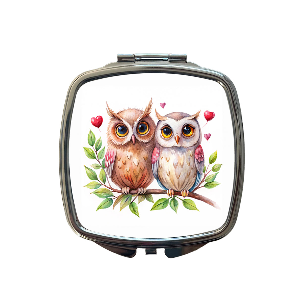 Owls In Love On Branch Hearts Valentine's Day Small Travel Purse Handbag Pocket Makeup Compact Mirror