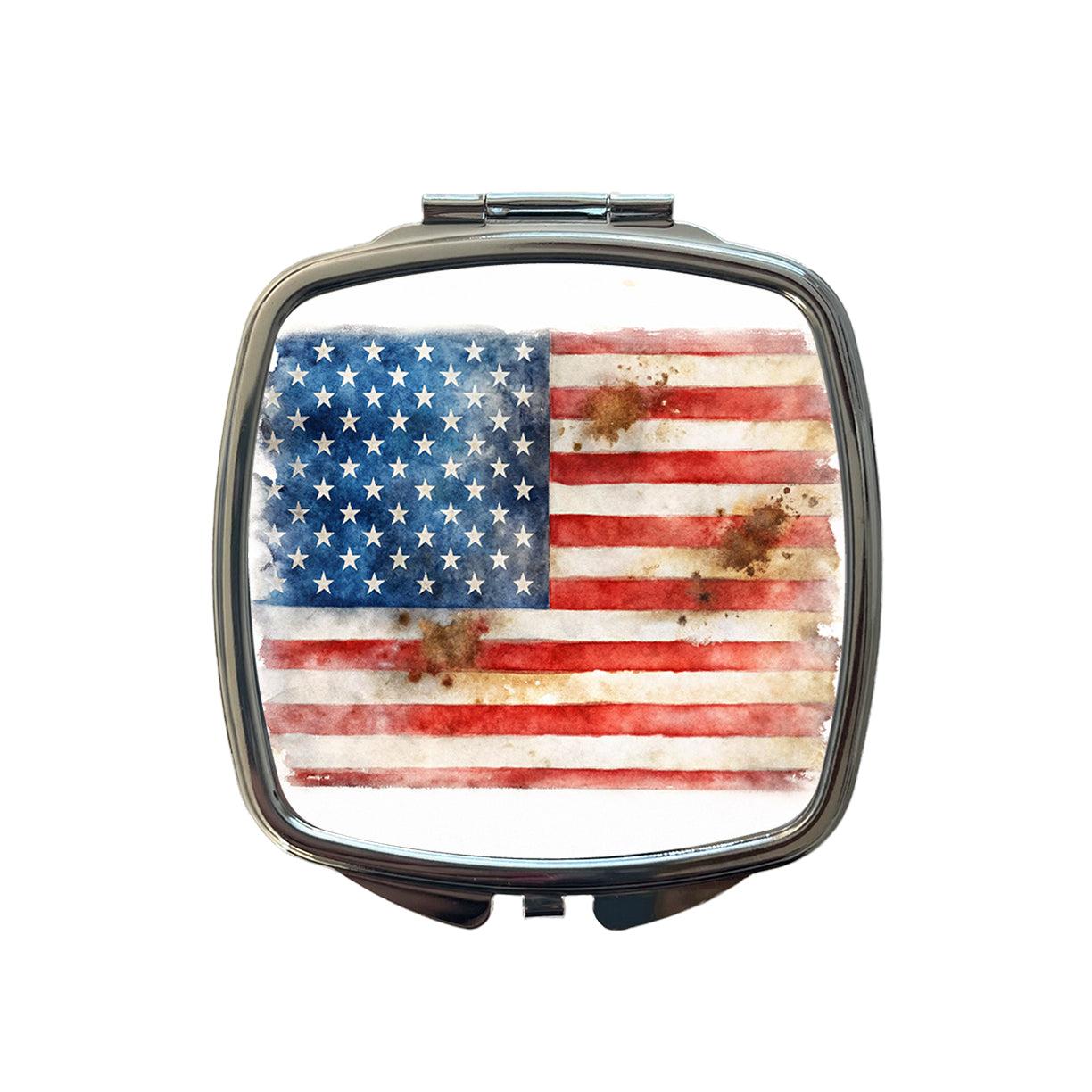 Patriotic Rustic Worn American Flag Watercolor Small Travel Purse Handbag Pocket Makeup Compact Mirror