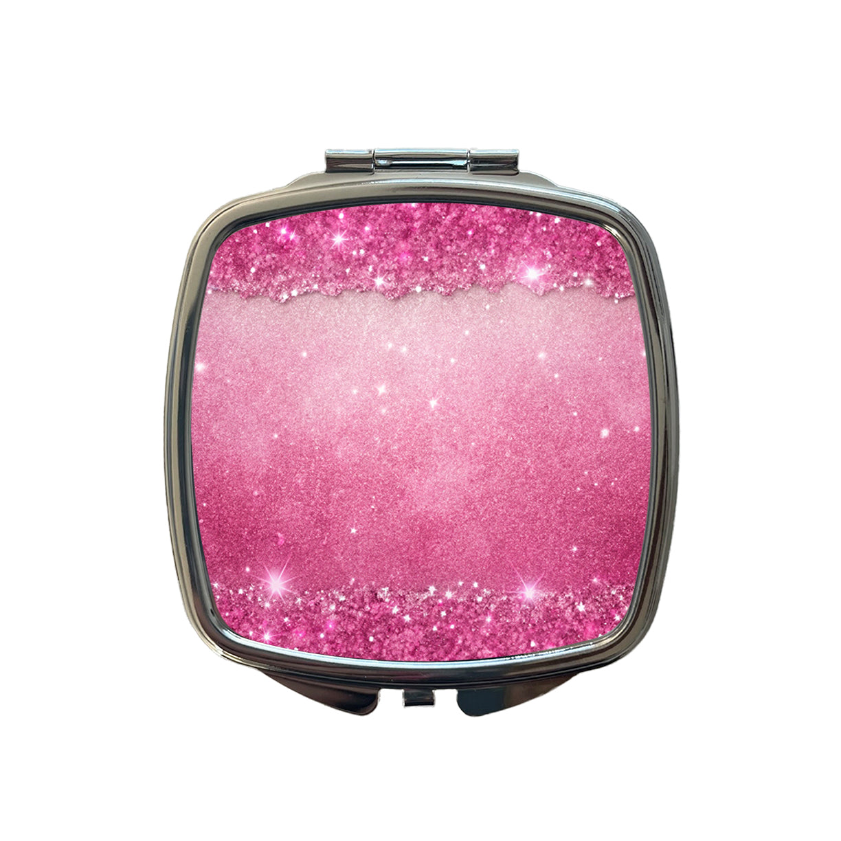 Pink Faux Glitter Small Travel Purse Handbag Pocket Makeup Compact Mirror