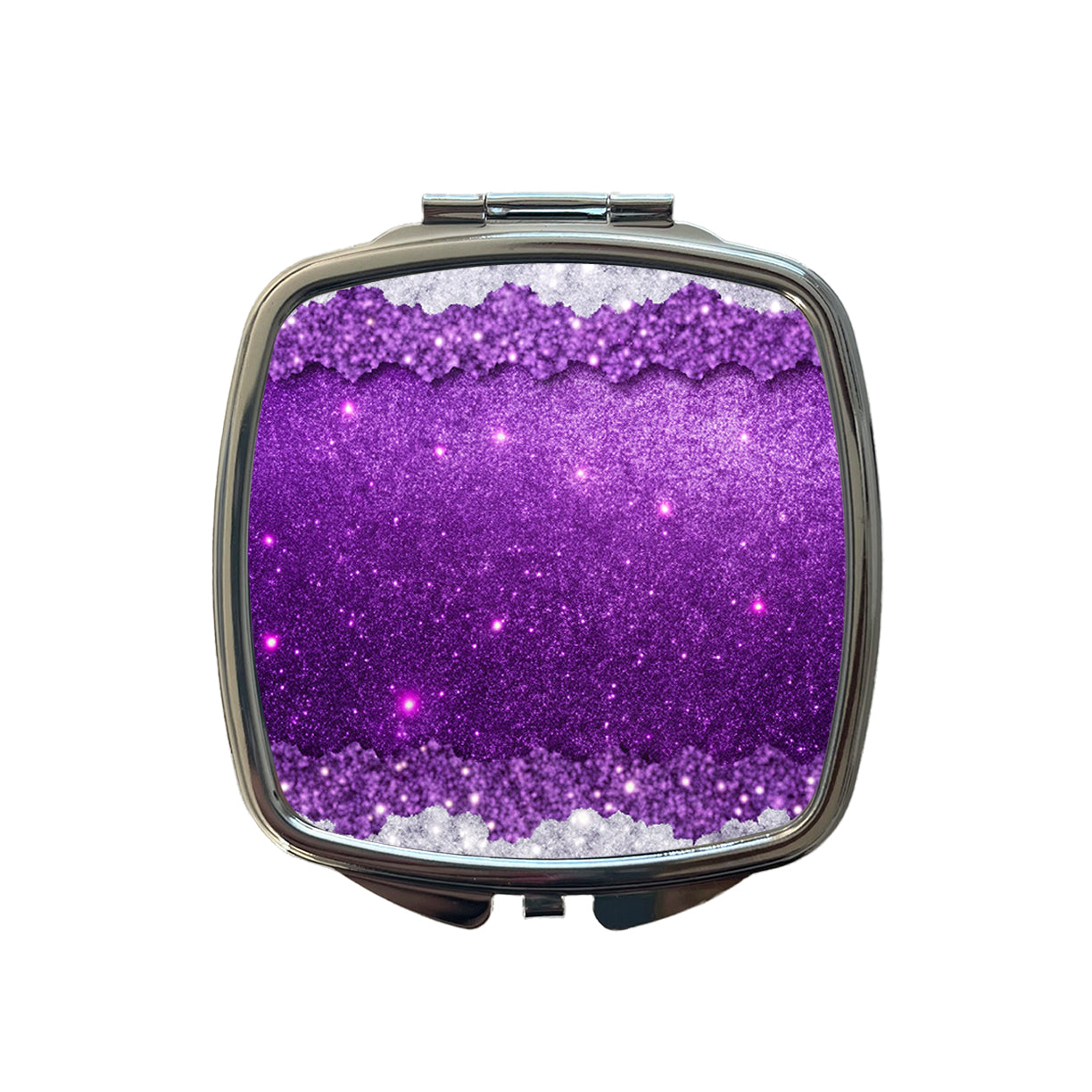 Purple Faux Glitter Small Travel Purse Handbag Pocket Makeup Compact Mirror