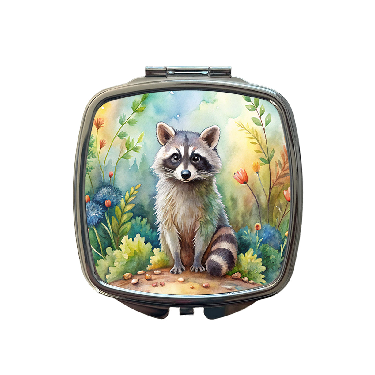 Raccoon In The Forest Watercolor Small Travel Purse Handbag Pocket Makeup Compact Mirror