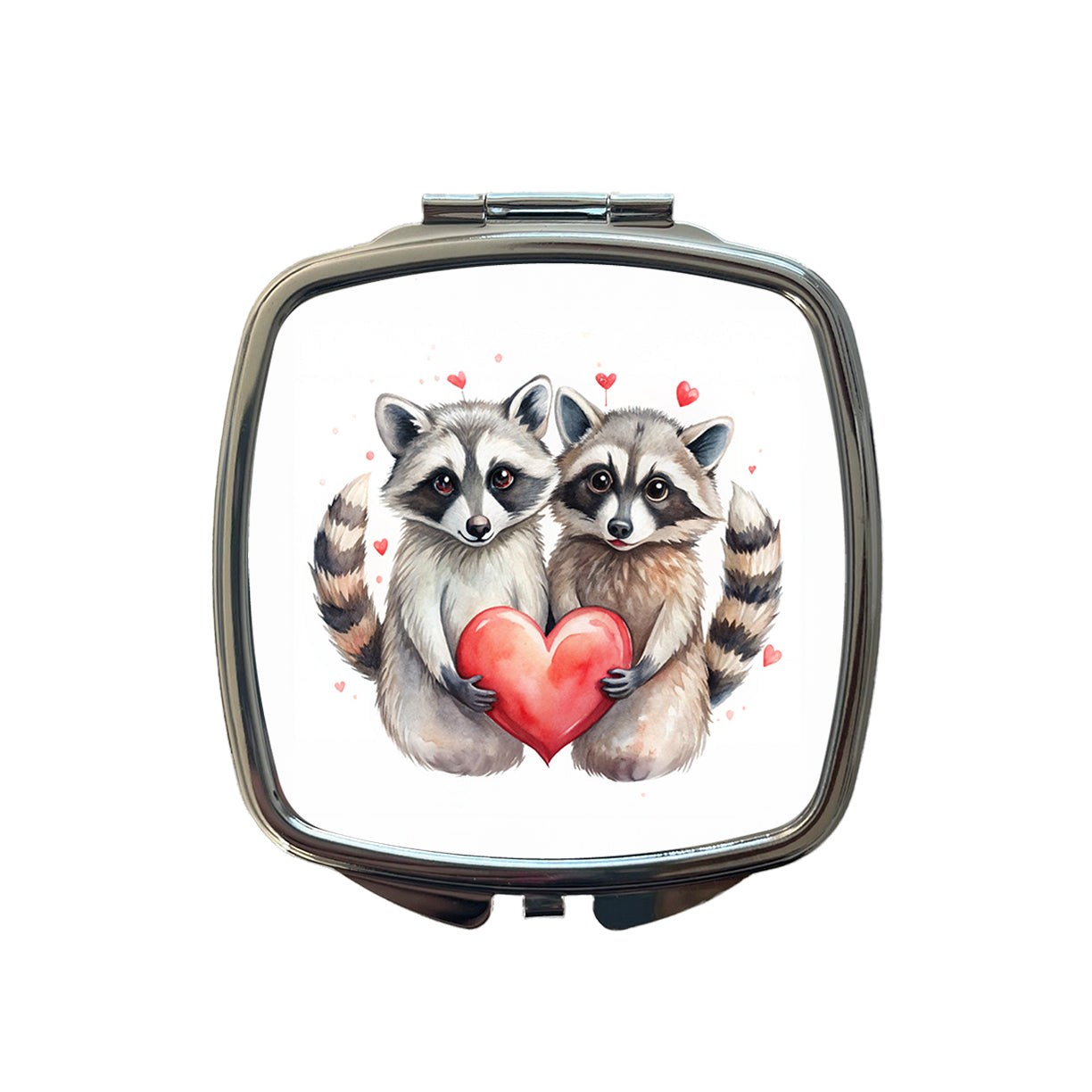 Raccoons In Love With Hearts Valentine's Day Small Travel Purse Handbag Pocket Makeup Compact Mirror