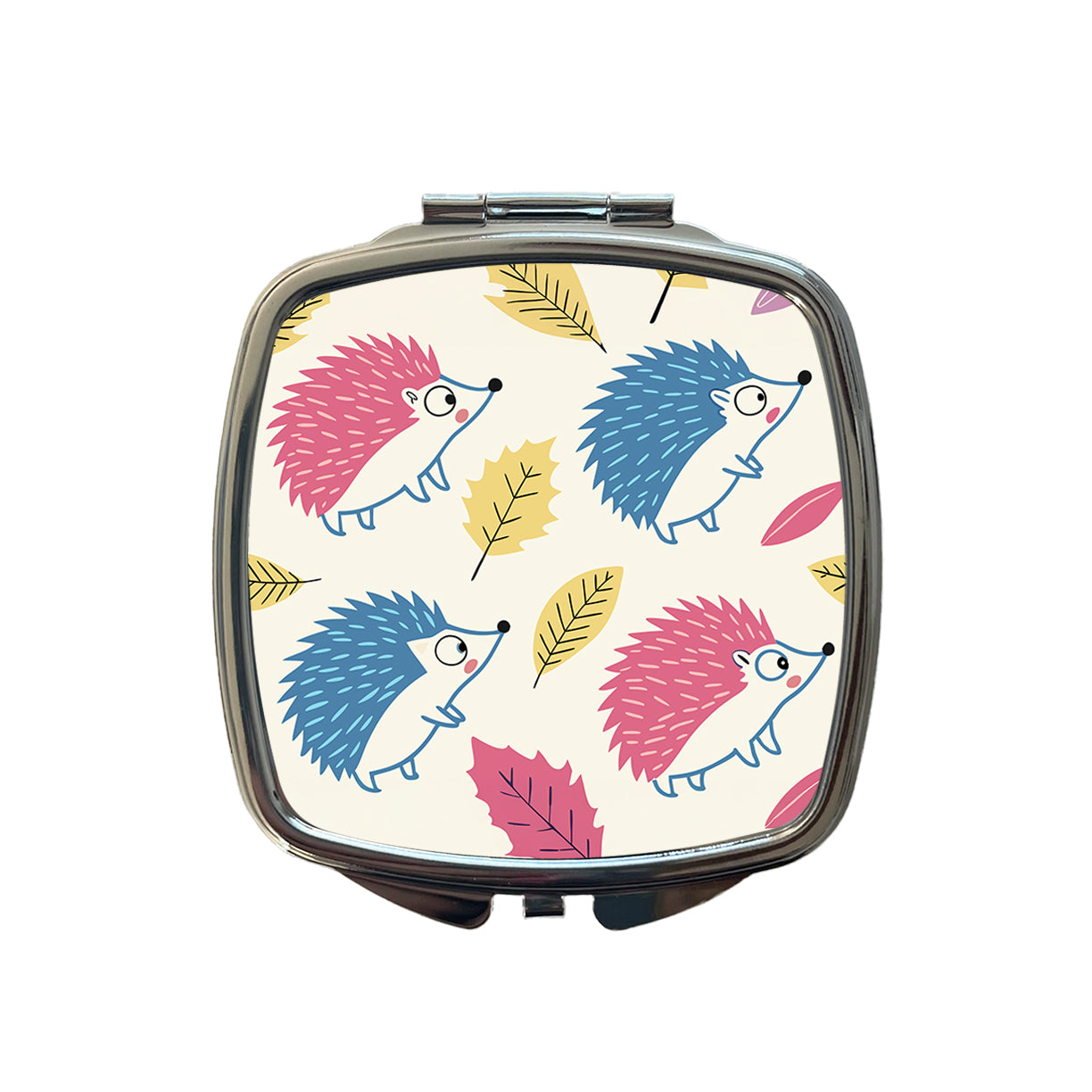 Scattered Hedgehogs Pink Blue Small Travel Purse Handbag Pocket Makeup Compact Mirror