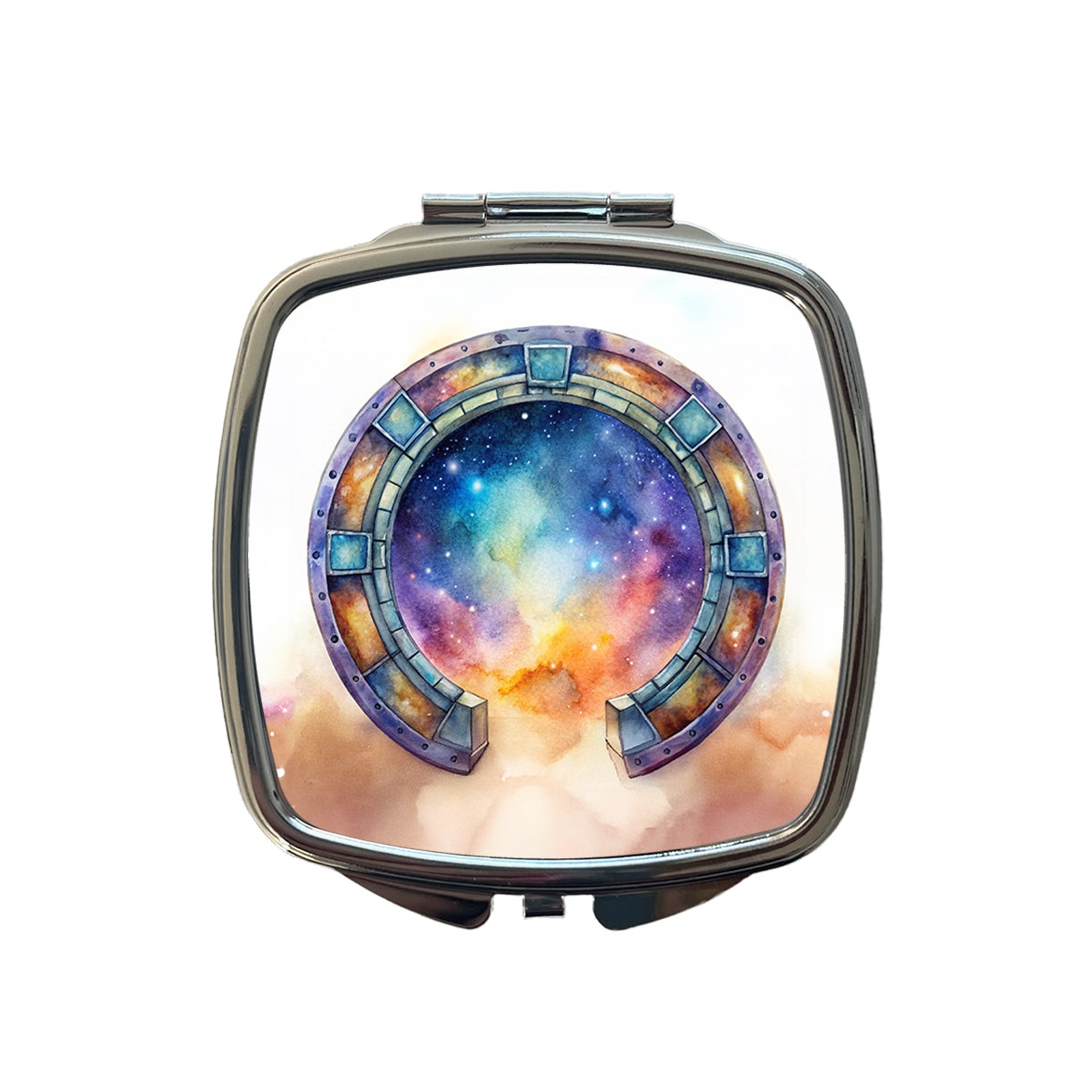 Sci-fi Gate Portal To The Stars Galaxies Watercolor Small Travel Purse Handbag Pocket Makeup Compact Mirror