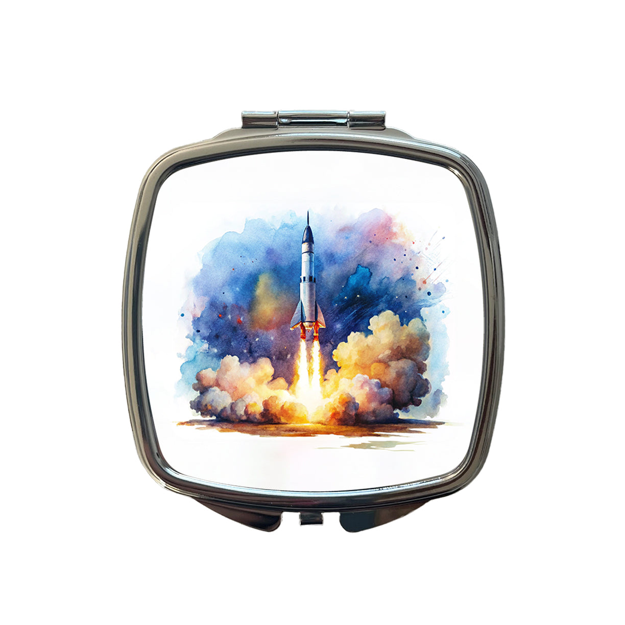 Sci-fi Missile Rocket Launch Watercolor Small Travel Purse Handbag Pocket Makeup Compact Mirror