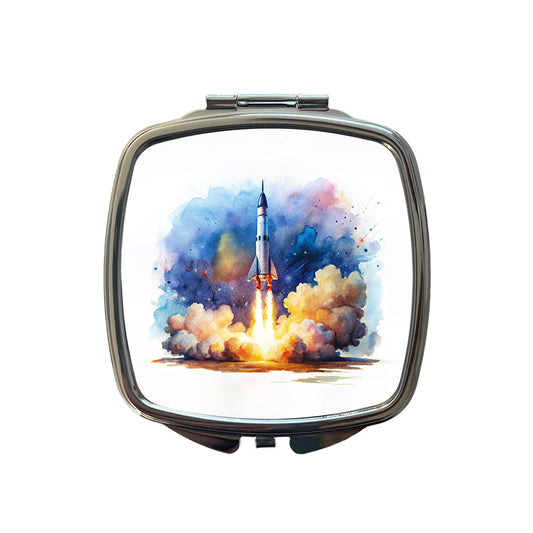 Sci-fi Missile Rocket Launch Watercolor Small Travel Purse Handbag Pocket Makeup Compact Mirror