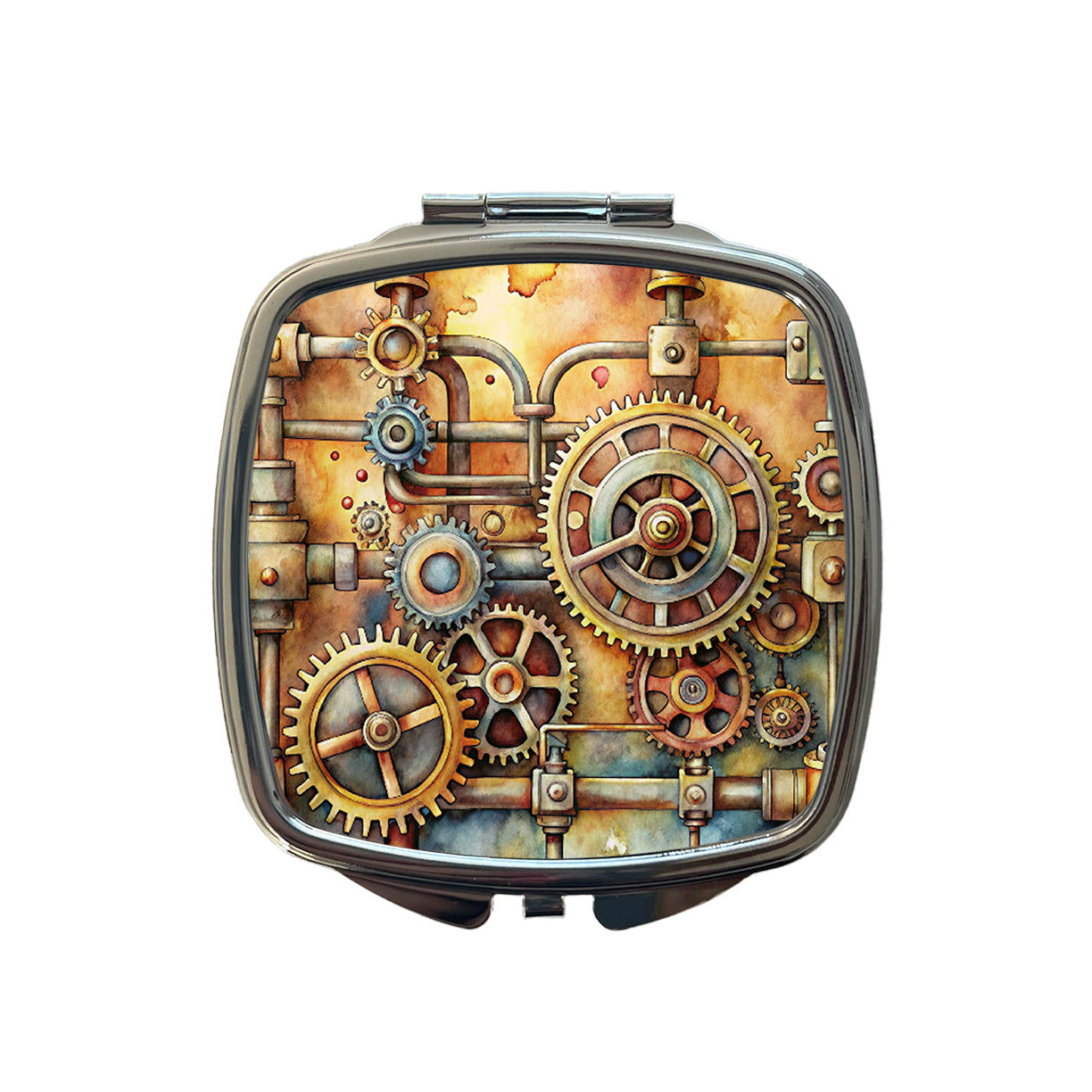 Sci-fi Steampunk Gears And Pipes Watercolor Small Travel Purse Handbag Pocket Makeup Compact Mirror