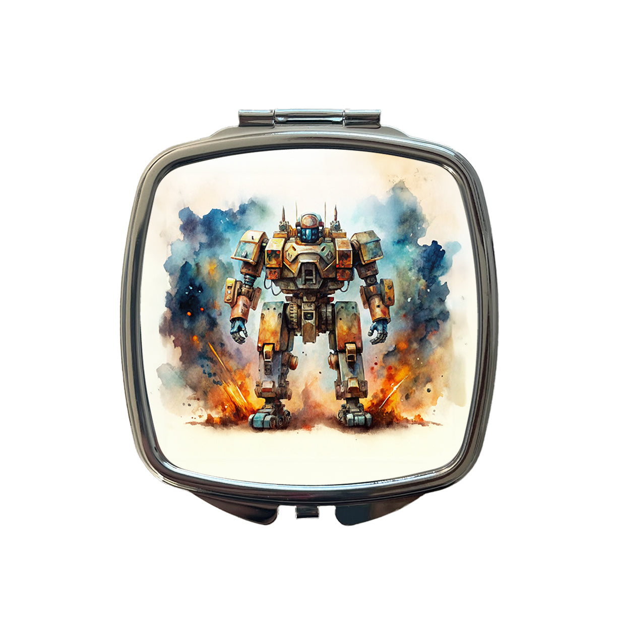Sci-fi Steampunk Giant Robot Warrior Mech Watercolor Small Travel Purse Handbag Pocket Makeup Compact Mirror