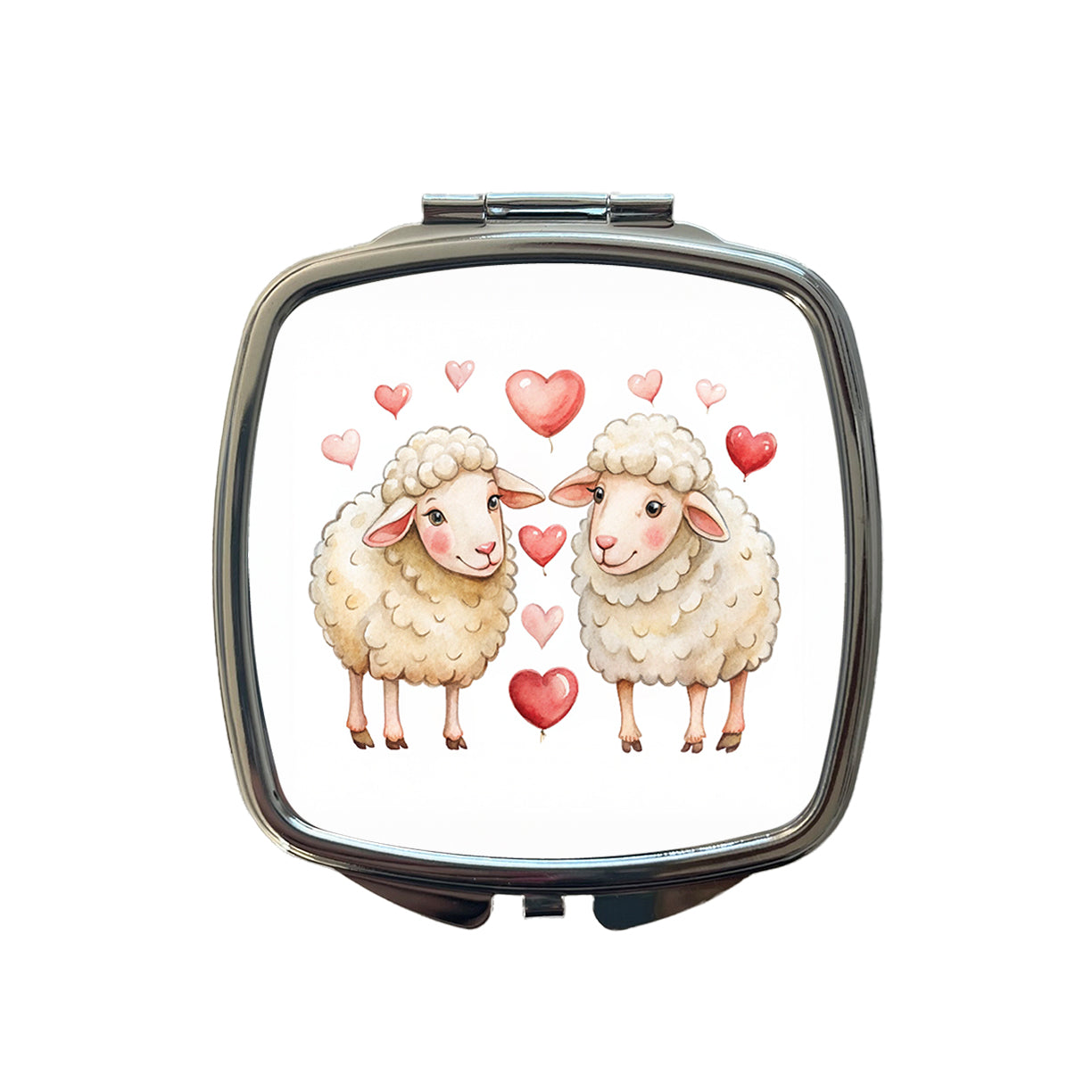 Sheep In Love With Hearts Valentine's Day Small Travel Purse Handbag Pocket Makeup Compact Mirror