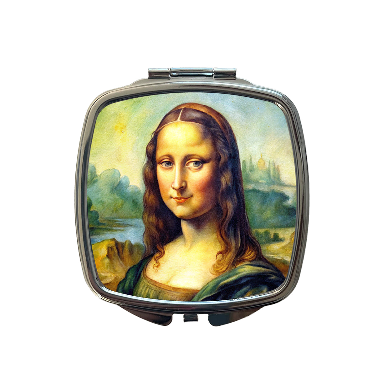 Simple Faux Mona Lisa Watercolor Painting Small Travel Purse Handbag Pocket Makeup Compact Mirror