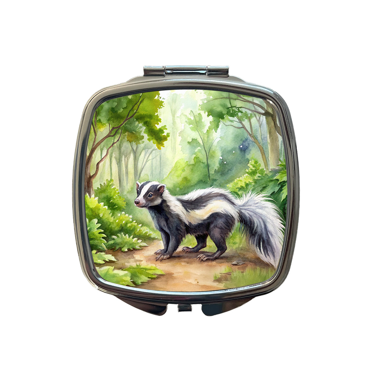 Skunk In The Forest Watercolor Small Travel Purse Handbag Pocket Makeup Compact Mirror
