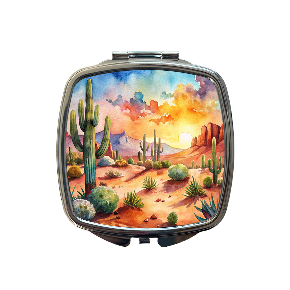 Southwest Desert Cactus Watercolor Small Travel Purse Handbag Pocket Makeup Compact Mirror