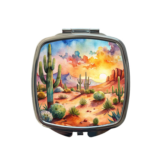 Southwest Desert Cactus Watercolor Small Travel Purse Handbag Pocket Makeup Compact Mirror
