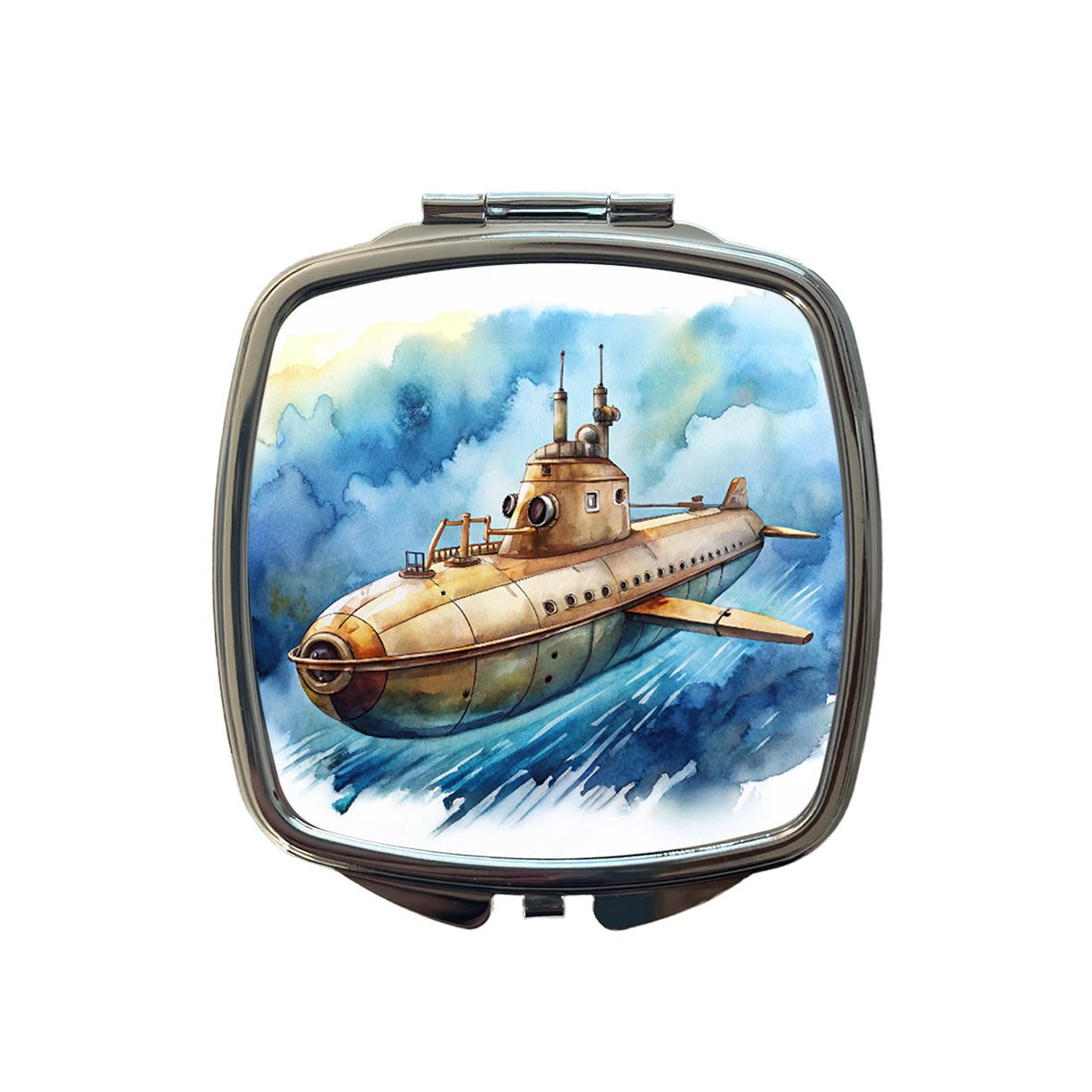 Steampunk Sci-fi Fantasy Flying Submarine Small Travel Purse Handbag Pocket Makeup Compact Mirror