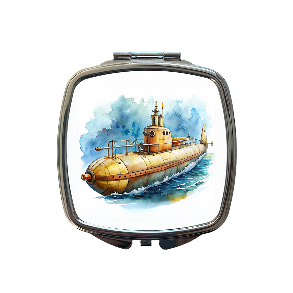 Steampunk Sci-fi Fantasy Retro Submarine Watercolor Small Travel Purse Handbag Pocket Makeup Compact Mirror