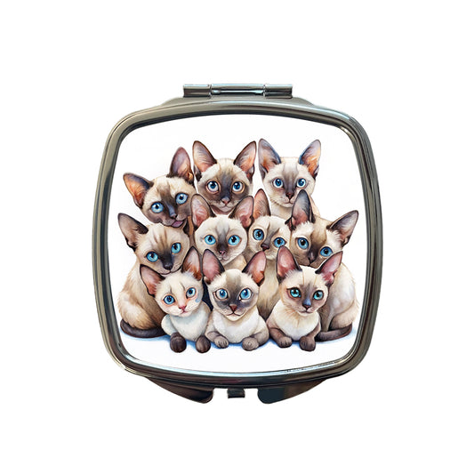 Sweet Siamese Cats Small Travel Purse Handbag Pocket Makeup Compact Mirror