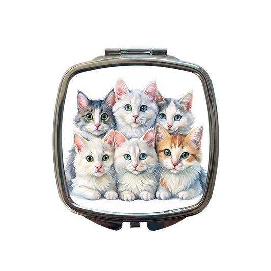 Sweet Turkish Angora Cats Small Travel Purse Handbag Pocket Makeup Compact Mirror