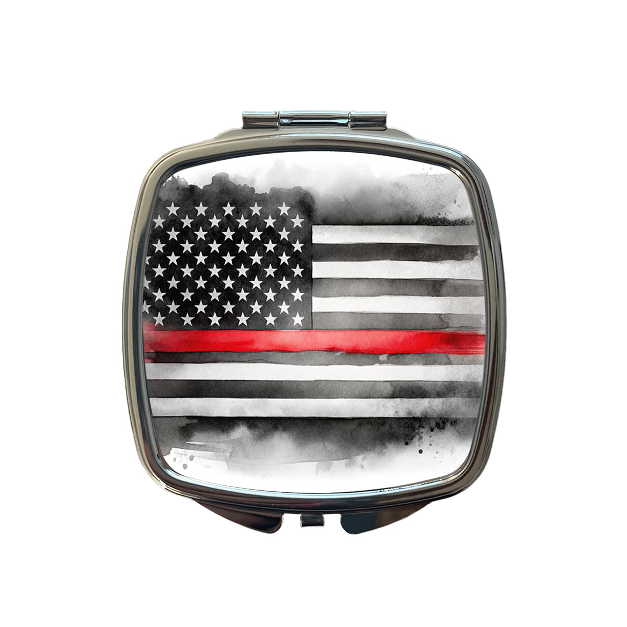 Thin Red Line Black And White American Flag Support Firemen Firefighters Small Travel Purse Handbag Pocket Makeup Compact Mirror
