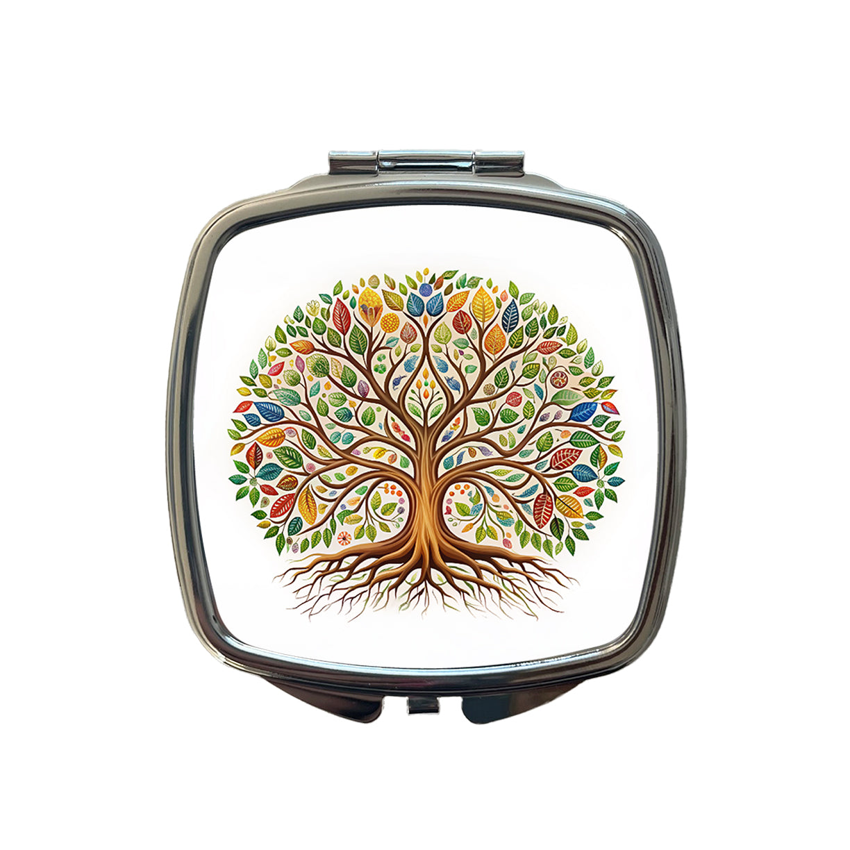 Tree Of Life Design With Multi-color Leaves Small Travel Purse Handbag Pocket Makeup Compact Mirror