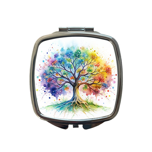 Tree Of Life Rainbow Watercolor Small Travel Purse Handbag Pocket Makeup Compact Mirror