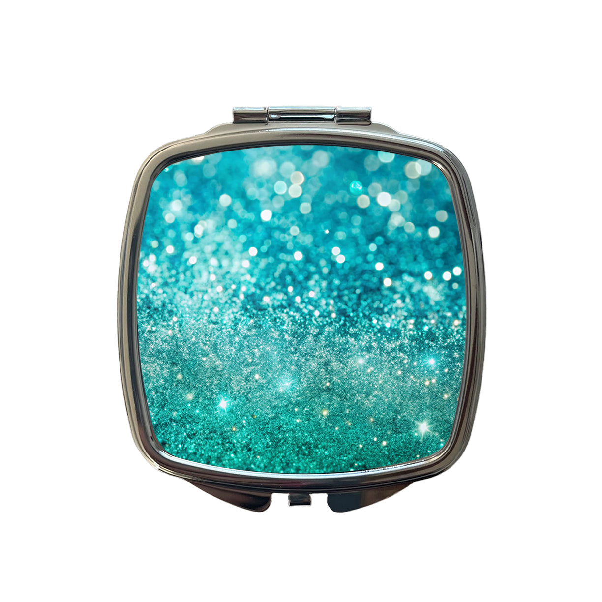 Turquoise Faux Glitter Small Travel Purse Handbag Pocket Makeup Compact Mirror