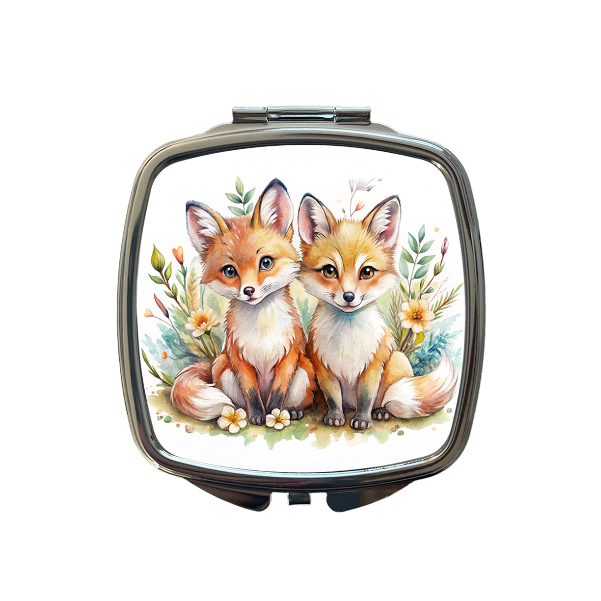 Two Sweet Foxes Small Travel Purse Handbag Pocket Makeup Compact Mirror