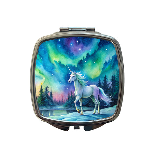 Unicorn Northern Lights Fantasy Watercolor Small Travel Purse Handbag Pocket Makeup Compact Mirror