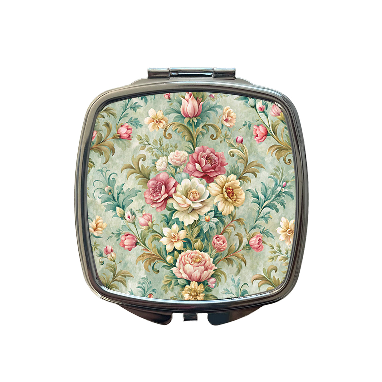 Victorian Flowers Floral Wallpaper Small Travel Purse Handbag Pocket Makeup Compact Mirror