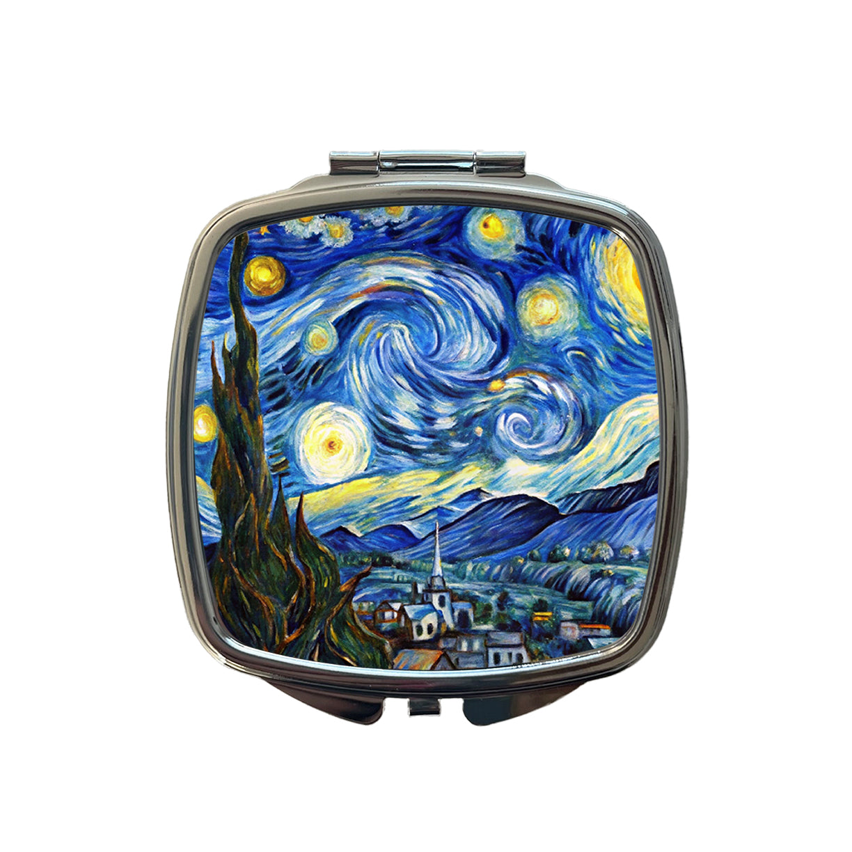 Watercolor Faux Van Gogh Starry Night Small Travel Purse Handbag Pocket Makeup Compact Mirror