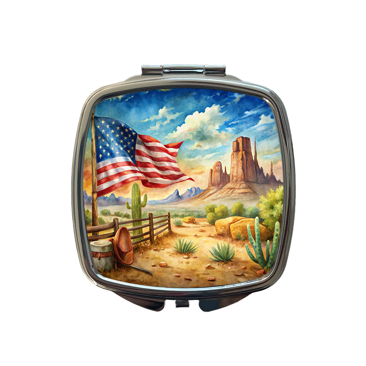 Western Americana American Flag Country Watercolor Small Travel Purse Handbag Pocket Makeup Compact Mirror