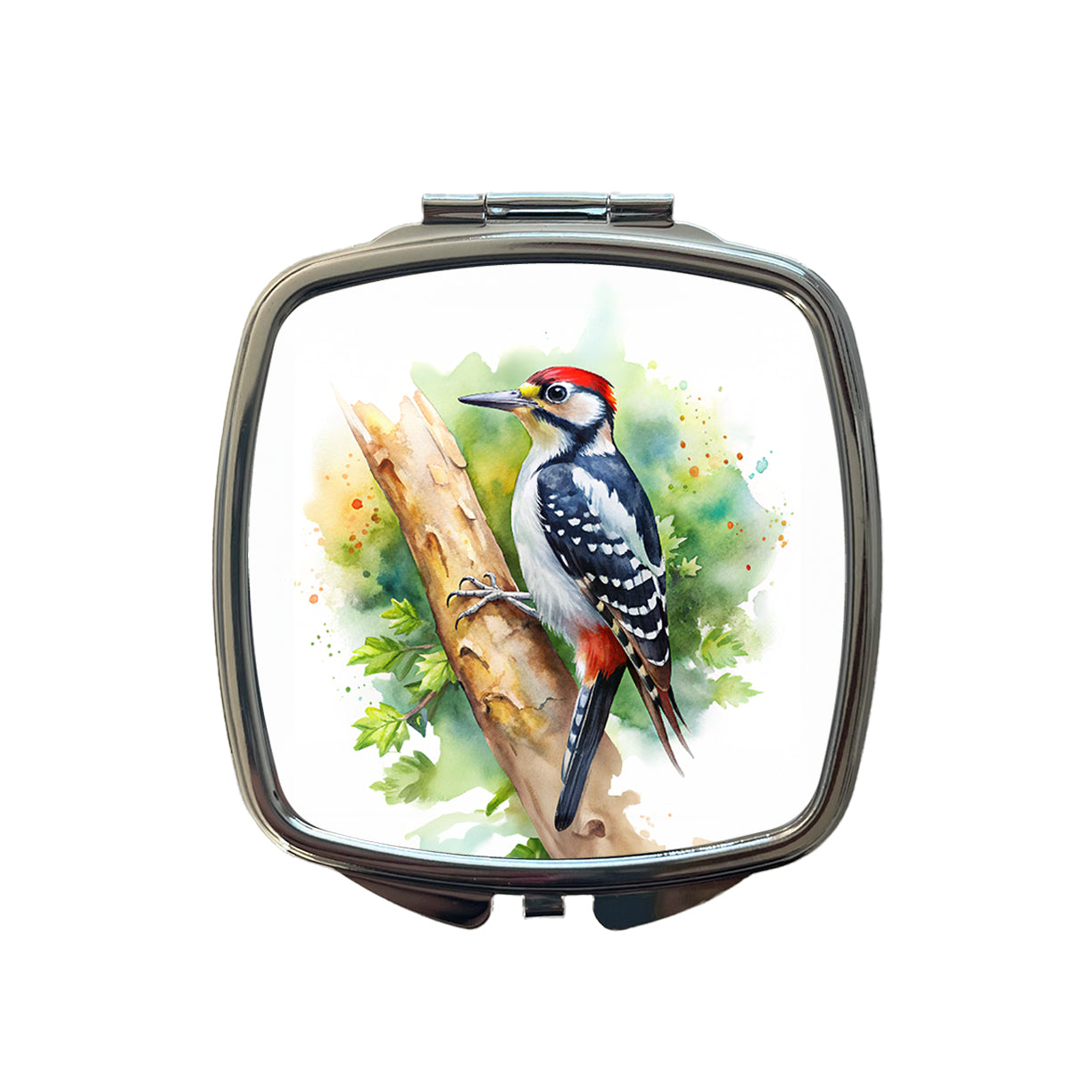 Woodpecker In Tree Bird Watercolor Small Travel Purse Handbag Pocket Makeup Compact Mirror