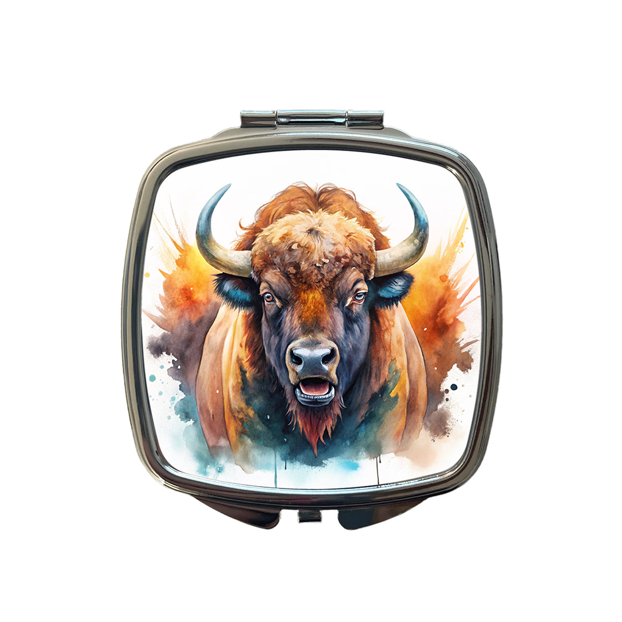 Angry American Bison Buffalo Watercolor Small Travel Purse Handbag Pocket Makeup Compact Mirror
